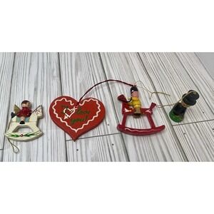 Set Of 4 Vintage German Wood Ornaments